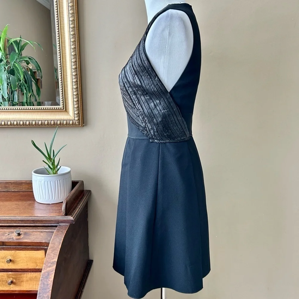 Proenza Schouler Foil Print Pleated Cloque Dress Black Metallic Sleeveless Sz 4